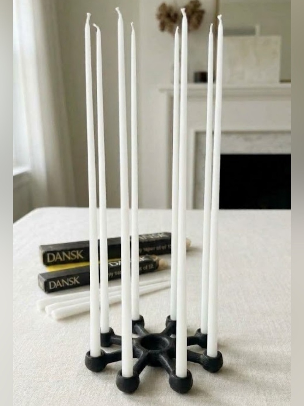 DANSK White Candle Holders with Black Starburst Base - DANSK